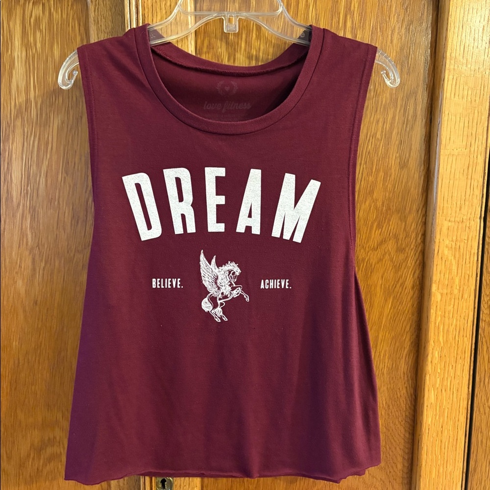 Love Fitness Apparel Dream-Believe-Achieve maroon workout top, women’s small